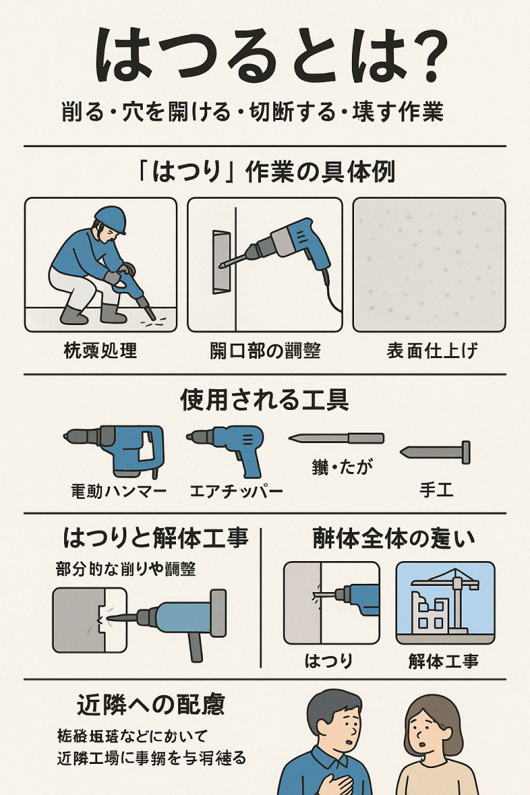 はつるとは?建築・解体現場で使われる「斫り(はつり)」の意味と用途を徹底解説