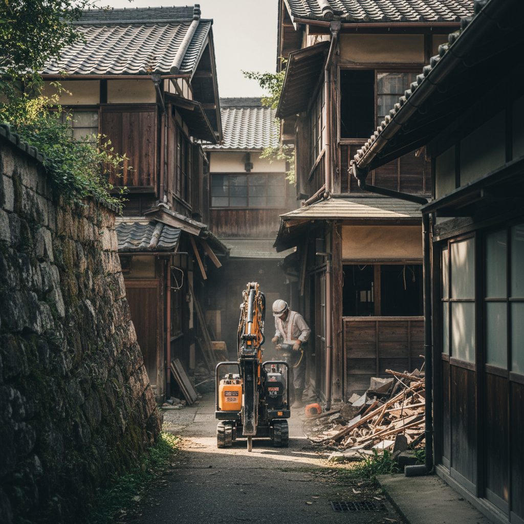 解体 重機が入らない アイキャッチ