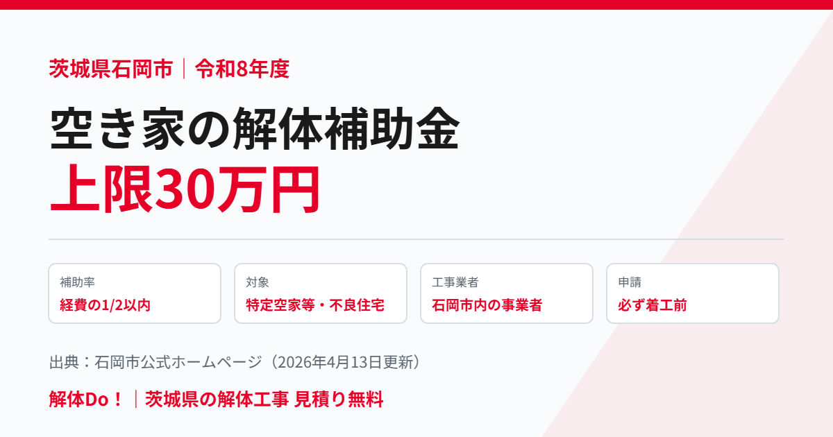 石岡市の空き家解体補助金は上限30万円｜条件と申請の流れ｜解体Do！