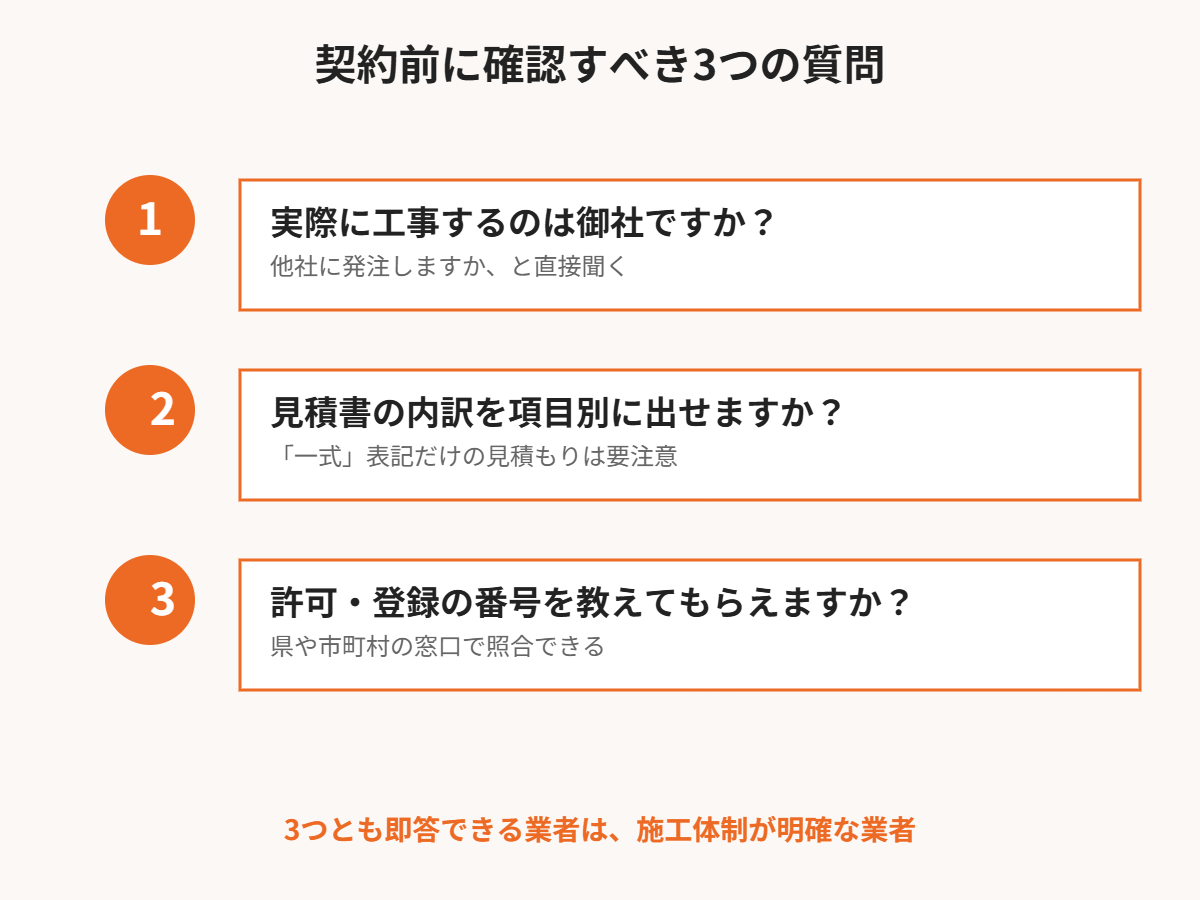 解体業者に契約前に確認する3つの質問
