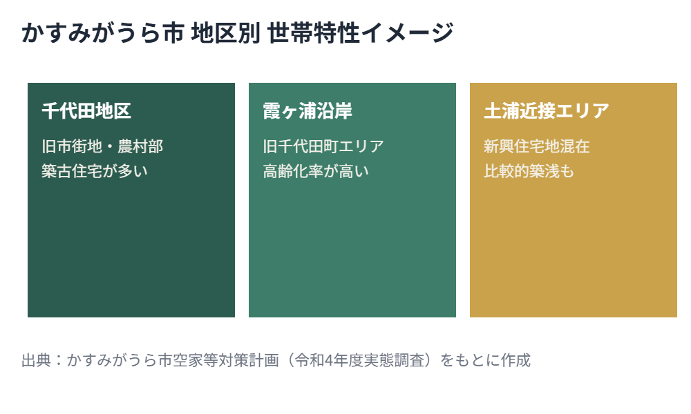 かすみがうら市の地区別世帯特性イメージ図