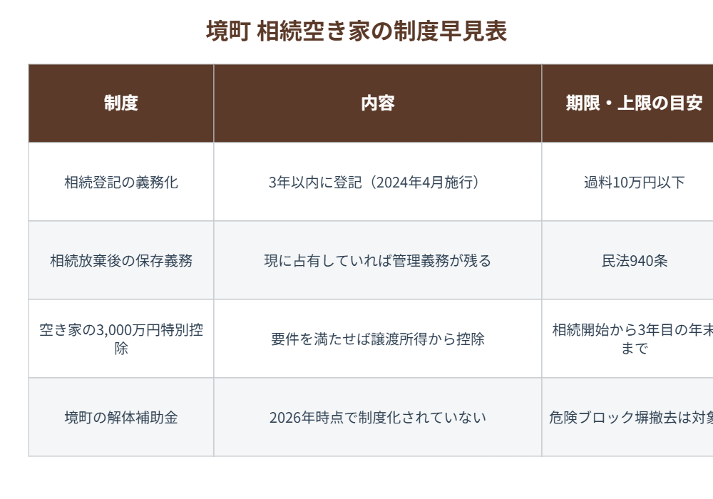 境町 相続空き家の制度早見表