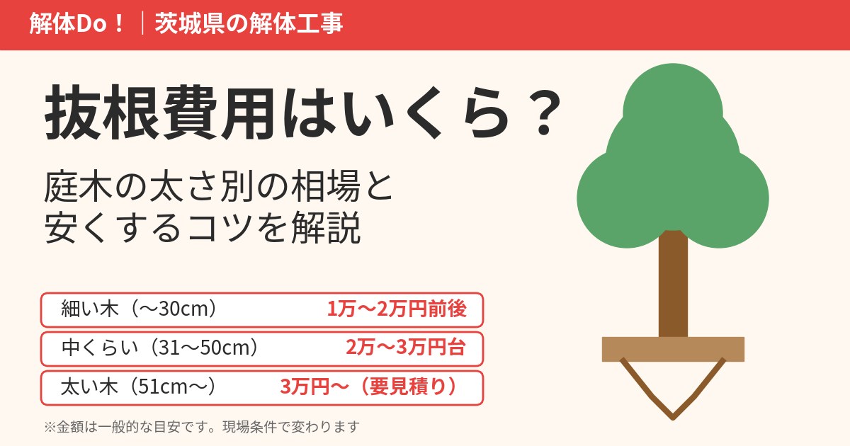 抜根費用はいくら？庭木の太さ別の相場と安くするコツ｜茨城県 解体Do！